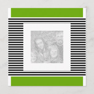 Invitation Birthday Lime Green Black Stripe Photo