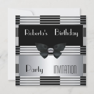Invitation Birthday Party Art Deco Black Silver 3