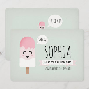 Invitation Birthday Party Girl Cute Retro Icecream