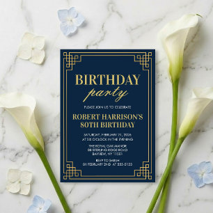 Invitation Birthday Party Navy Gold Art Deco 80th