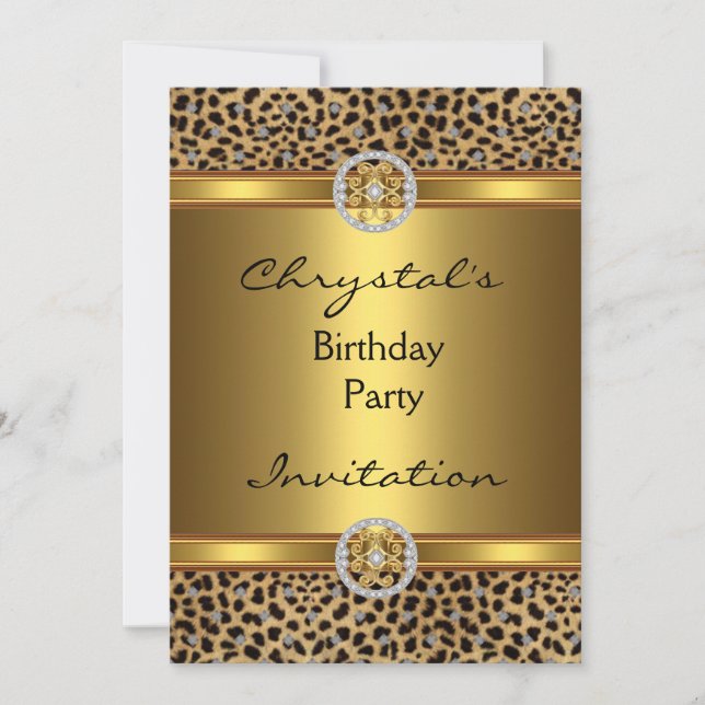 Invitation Birthday Party Wild Animal Gold Jewel (Front)