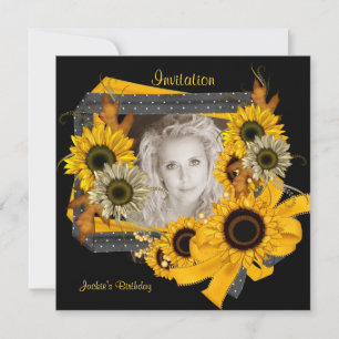 Invitation Birthday Photo Sunflower Frame