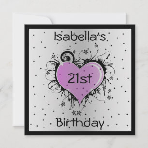 Invitation Birthday Purple Heart on Black
