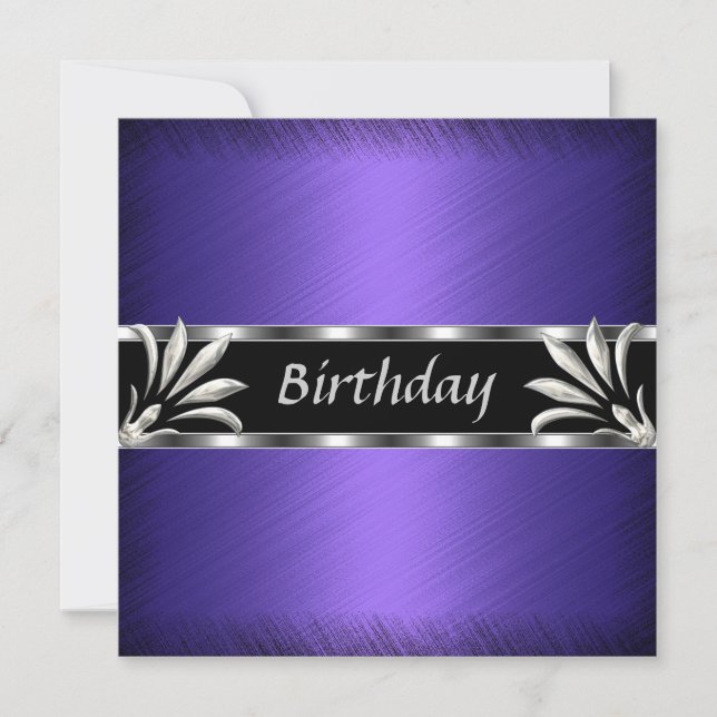 Invitation Birthday Purple Silver Floral (Front)
