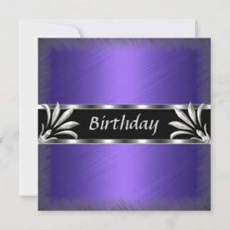 Invitation Birthday Purple Silver Floral