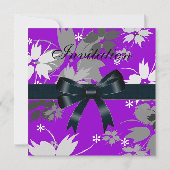 Invitation Black Bow Purple Floral (Front)