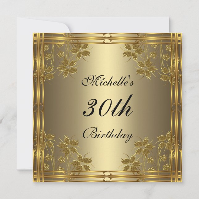 Invitation Black Bronze Gold & Gold Flowers (Front)