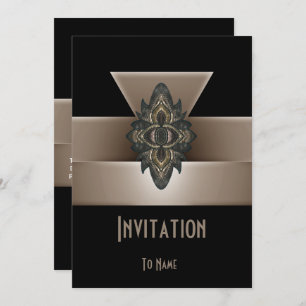 Invitation Black Gold Biege Art Deco 5" x 7"