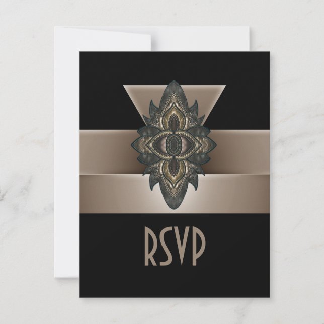 Invitation Black Gold Biege Art Deco RSVP (Front)