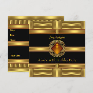 Invitation Black Gold on Gold 40th Birthday Party