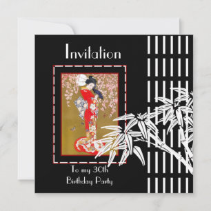 Invitation Black White Asian Bamboo