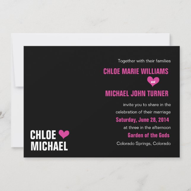 Invitation - Black with Pink Hearts (Front)