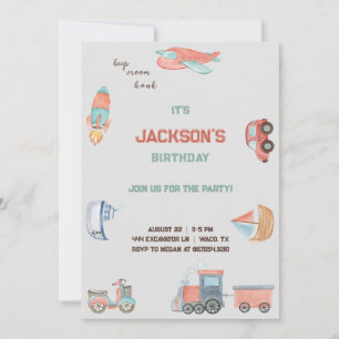 Invitation boys transport birthday