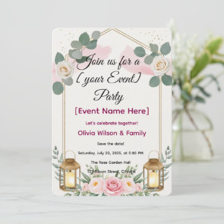 Invitation Card Elegant Floral Lantern