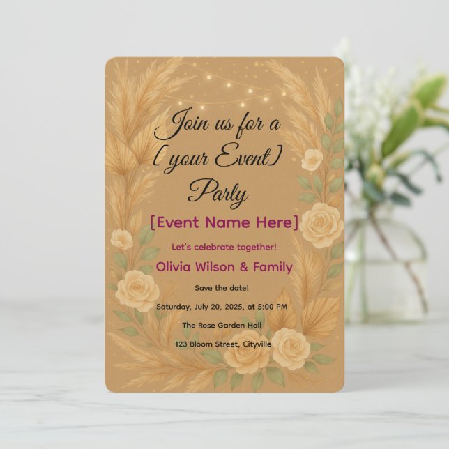 Invitation Card Elegant Floral Lantern (Standing Front)