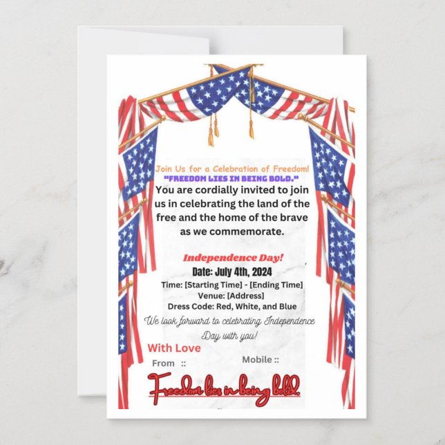 Invitation Card  for a Celebration of Freedom (Front)