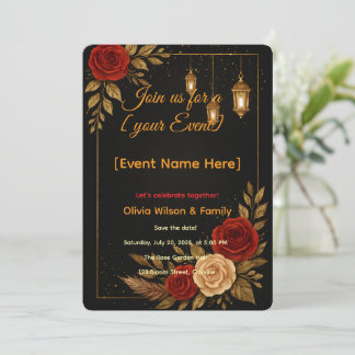 Invitation Card Template Luxury Black Gold Floral