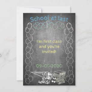 Invitation card to school enrolment on chalkboard