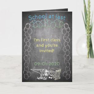 Invitation card to school enrolment on chalkboard