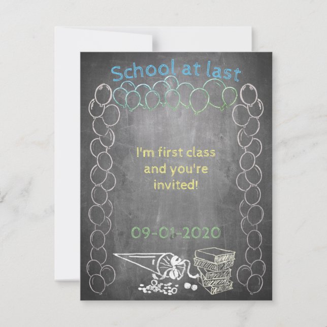 Invitation card to school enrolment on chalkboard (Front)