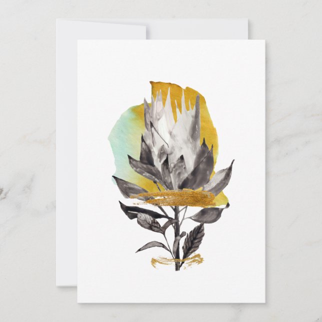 Invitation card with protea flower, gold element (Front)