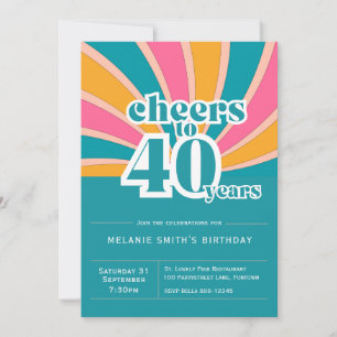 Invitation "Cheers to 40 years", retro blue 40th