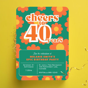Invitation "Cheers to 40 years" retro green 40th