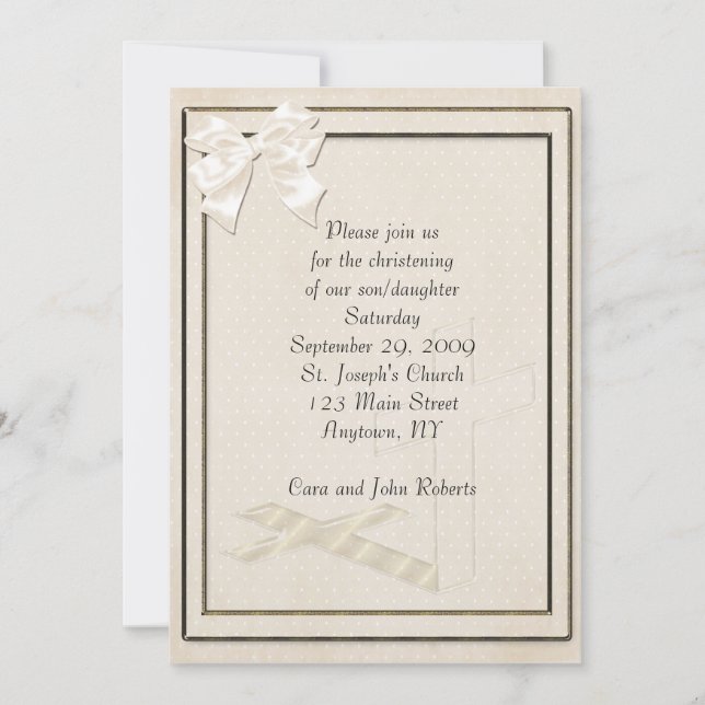 Invitation Christening Cream Cross (Front)