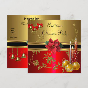 Invitation Christmas Holiday Party Gold  Red Xmas