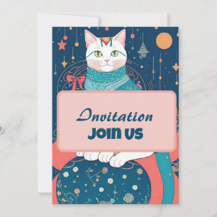Invitation Classy Cat Kitty Voices Pink Card