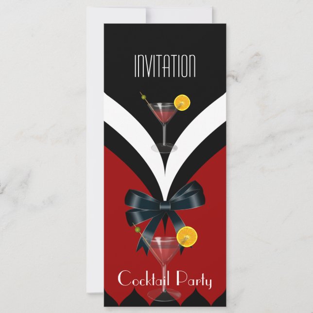 Invitation Cocktail Party Red Black White Tie Bow (Front)