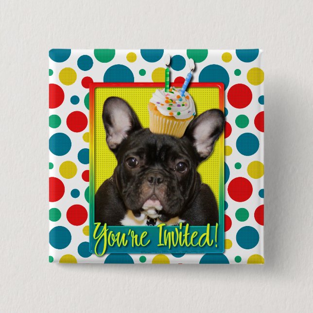 Invitation Cupcake 2 Year Old - French Bulldog 15 Cm Square Badge (Front)