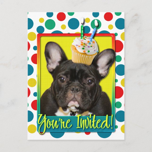 Invitation Cupcake 2 Year Old - French Bulldog Postcard (Front)