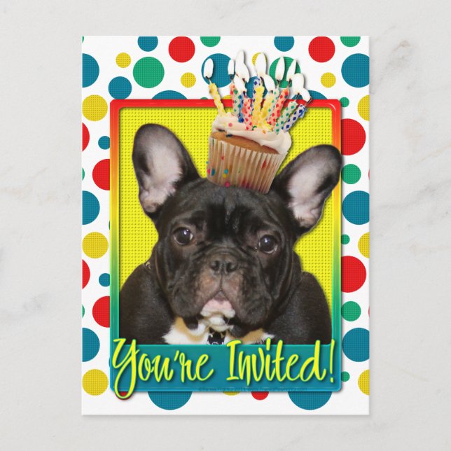 Invitation Cupcake - French Bulldog - Teal (Front)