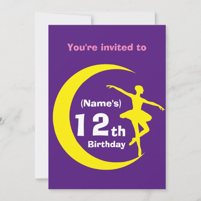 Invitation Custom Ballerina 12th Birthday-add name (Front)