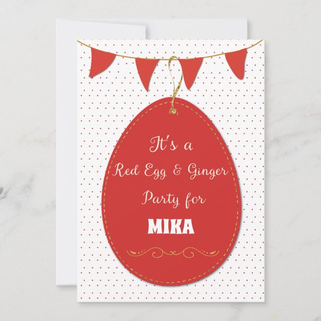 Invitation Customisable Name for Baby Red Egg (Front)
