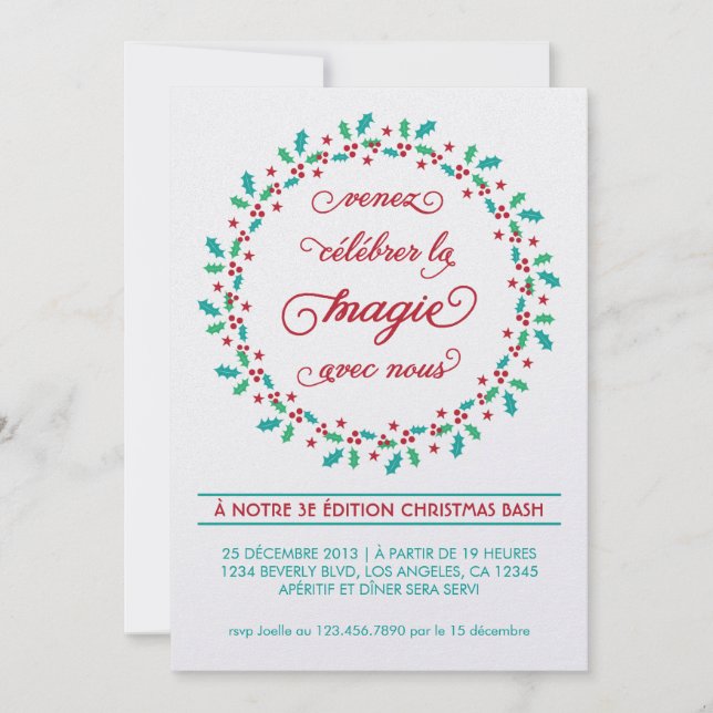 Invitation de fête de vacances de guirlande de gui (Front)