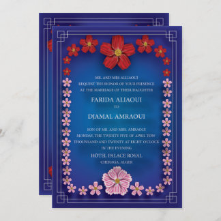 invitation de mariage bleu royale avec fleurs