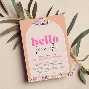 Invitation Dusty Rose floral "hello four-oh" retro