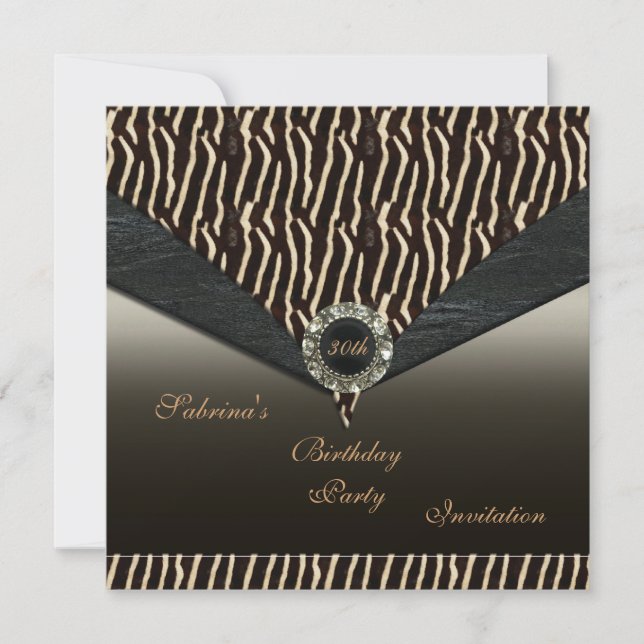 Invitation Elegant 30th Metal Black Jewel Animal (Front)