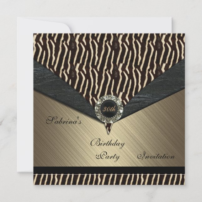 Invitation Elegant 30th Metal Black Jewel Animal 2 (Front)