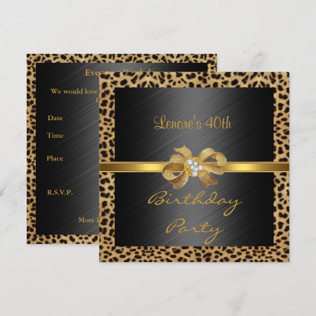 Invitation Elegant 40th Birthday Leopard Gold (Front/Back)