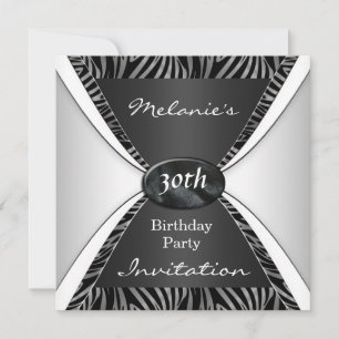 Invitation Elegant Birthday 30th Zebra black White