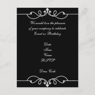 Invitation Elegant Birthday Black Silver Trim