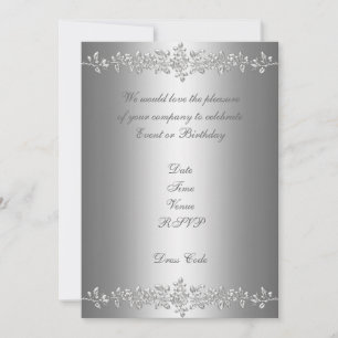 Invitation Elegant Birthday Grey Silver Rose Trim