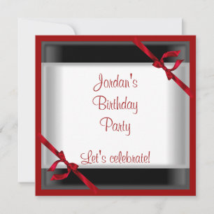 Invitation Elegant Birthday Party Black White Red