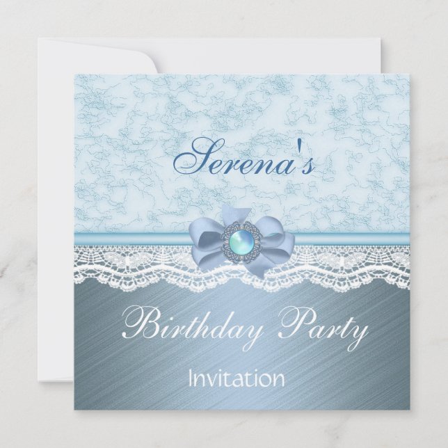 Invitation Elegant Blue Lace Birthday Party (Front)