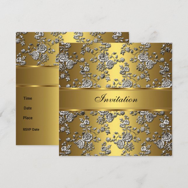 Invitation Elegant Classy Gold Embossed Floral (Front/Back)