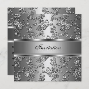 Invitation Elegant Classy Silver Embossed Floral