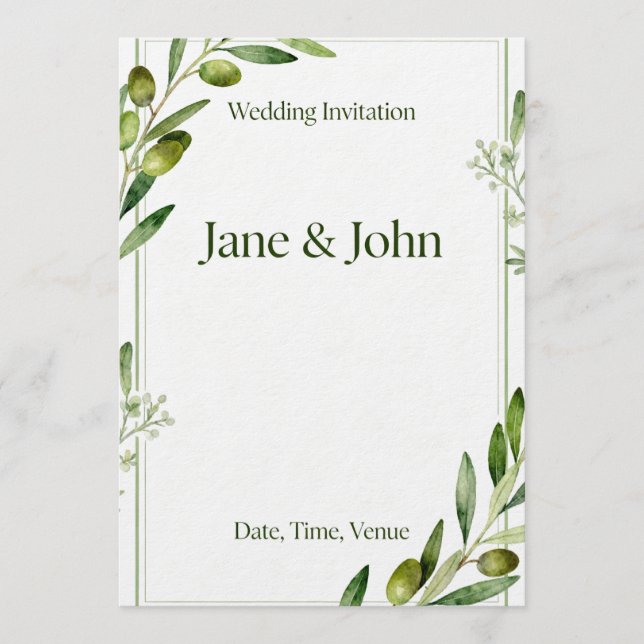 Invitation Elegant Olive Branch Green Wedding Invi (Front)